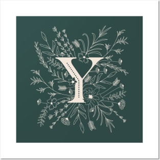 Botanical Letter Y (Forest Green) Posters and Art